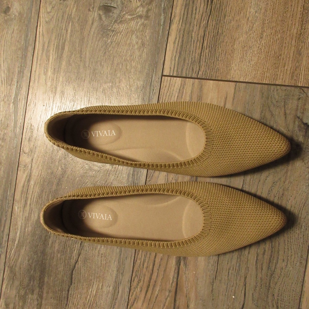 VIVAIA Flats US 6.5 EU 37 Aria Pointed Toe Knit Sustainable Tan Comfortable